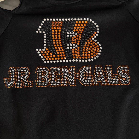 Custom made Black Jr. Bengals Cold Shoulder embellished girls dress small 6/7 - Picture 2 of 2